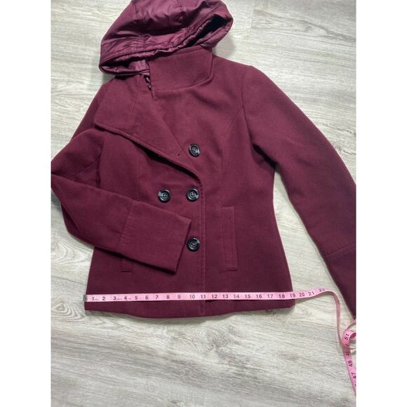 Burgundy American Rag Hooded Peacoat Jacket Size S - Picture 11 of 12